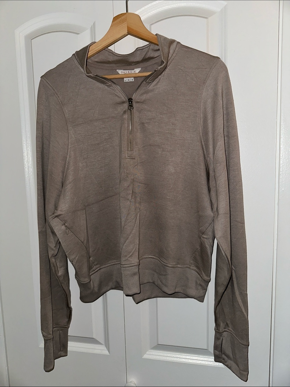 Danskin Taupe Half-Zip Hoodie Sweatshirt